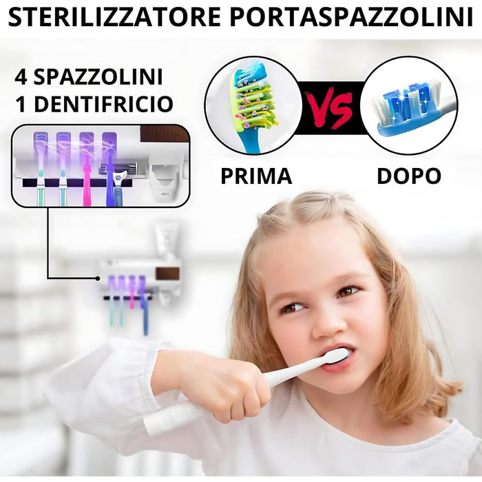 Тримач для зубних щіток S.I.C з УФ-дезінфекцією, LED-підсвіткою та дозатором пасти, для 4 щіток (білий)