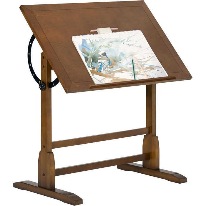 Adjustable Craft Table with Rustic Oak Top - Studio Desk for Hobbies & Art