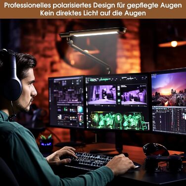 LED лампа настільна з кліпсою, 18W, 1100 люменів, регульована, для офісу та дому, без відблисків, захист очей, білий (чорний)