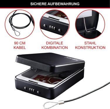 Компактний сейф Master Lock P005CEURBLKHRO з кодовим замком та сталевим тросом для цінностей, документів та смартфонів, Small