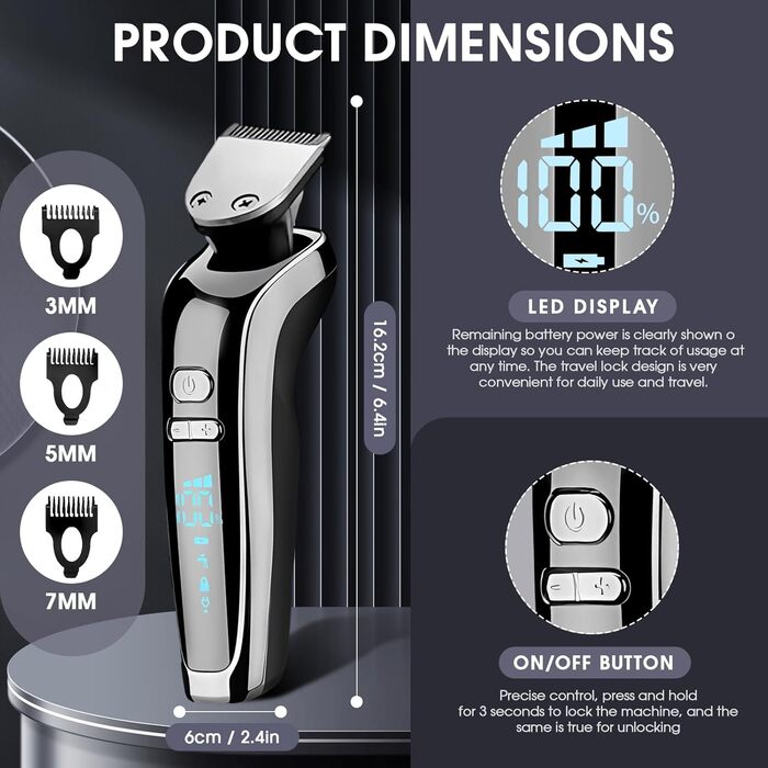 Електричний набір для гоління Anluomania 4-в-1: гоління, стрижка бороди, триммінг, видалення волосся з носа. LED дисплей, акумулятор, для подорожей
