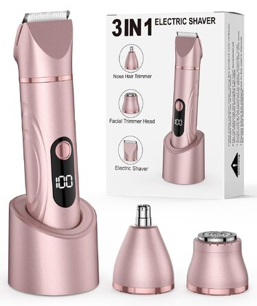 Електричний епілятор та тример для жінок Rose Gold: універсальний пристрій для обличчя, тіла, носа та пахв, водонепроникний IPX6, з LED-дисплеєм, для вологого та сухого використання