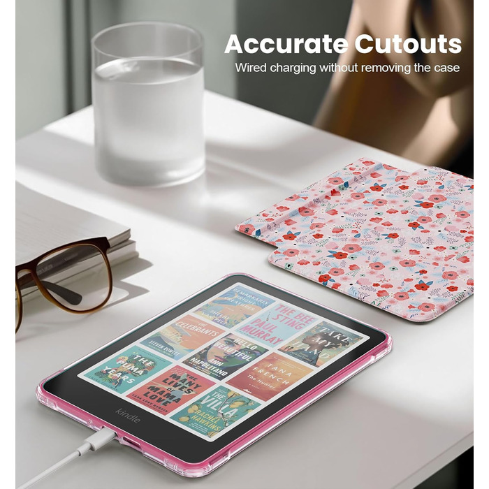 Чохол для Kindle Paperwhite 12 (2024) та Kindle Colorsoft (2024/2025) MoKo з магнітною застібкою, прозорий, захист від подряпин, авто-вкл/викл, колір: весняне рожевий