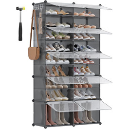 SONGMICS 10-Tier Shoe Rack, Shoe Cabinet, 30 x 40 x 30 cm per compartment, narrow, with doors, steel frame, plastic, for hallway, bedroom, entrance area, LPC035B01 (10 tiers (83B x 156H cm), Slate Grey)