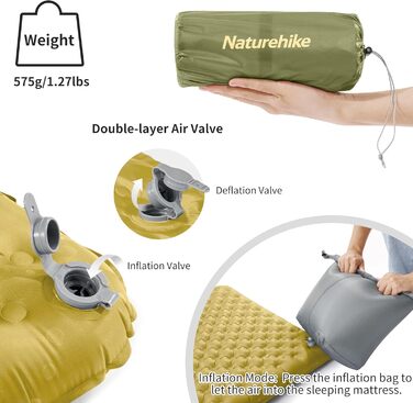 Naturehike килимок для кемпінгу Thermal 3.5R - ультралегкий, 4-сезонний (-6℃), самонадувний з надувною сумкою, високий R-значення, для зими, військовий зелений, прямокутний, XL