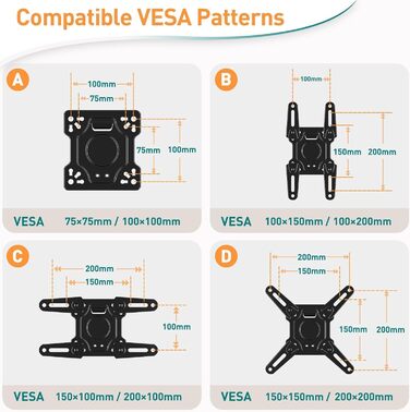 Тримач для телевізора в кемпер ELIVED поворотний, для екранів 33-109 см (13-43 дюйми), з фіксацією, настінний