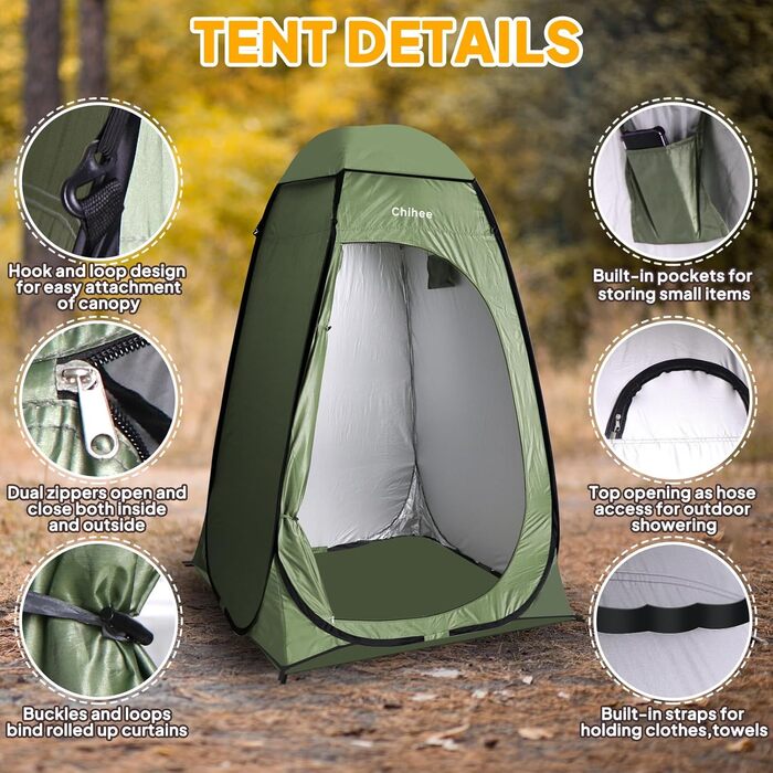 Chihee Pop-Up Privacy Tent - Portable Camping Bathroom Tent with Floor - Green