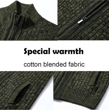 Чоловічий кардиган AOI RAY з блискавкою та стоячим коміром, в'язаний з тонкої пряжі, з двома кишенями, колір: чорний (L, суміш темно-зеленого)