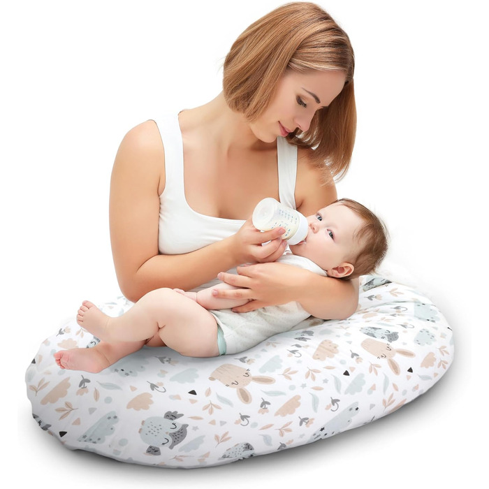 Подушка для сну на бік для мами та дитини Totsy Baby 190 см з кудрявим чохлом Oeko-Tex, сірий колір з візерунком
