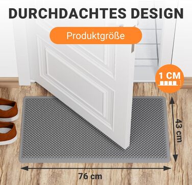 Килимок для порогу Fowooyeen з силікону, 43 x 76 см, сірий. Не слизький, миючий, для дому та вулиці.