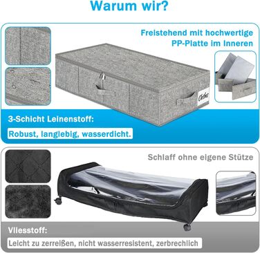 Коробки для зберігання під ліжко з кришкою, 12 см, 4 шт. Складані контейнери для одягу, ковдр та постільної білизни (Сірий)