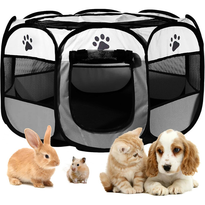 Клітка-забіг для собак та котів, переносний вольєр для тварин, 114x114x58 см, сірий