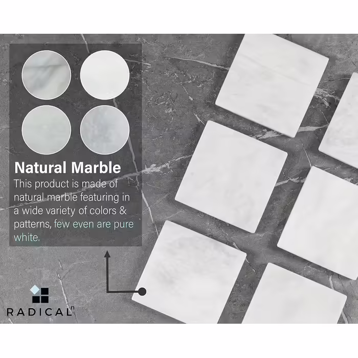 Set of 6 white, handcrafted marble coasters, 8.9 cm, for bar drinks and coffee cups, square coaster set for kitchen – ideal pot mat, coasters, plates – no wood