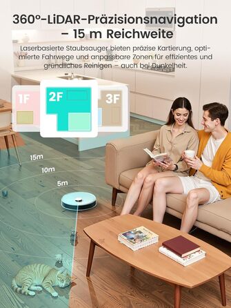 Робот-пилосос LEFANT M3 Gen2 з функцією миття підлоги, 12000Pa, LiDAR-навігація, керування через додаток/Alexa/iWatch