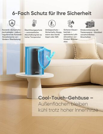 Електричний обігрівач з керамічним нагрівачем 1500W з термостатом, захистом від перегріву, перекидання та для дітей, таймером 12 год, дистанційним керуванням (Чорний, Classic)