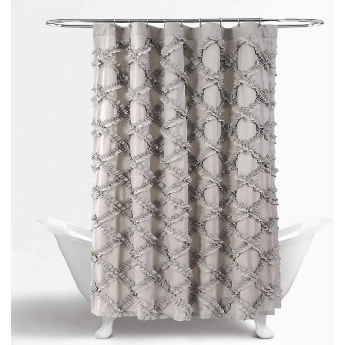 Штора для душу Lush Decor, Шармучий стиль шабі-шик, дизайн у стилі фермерського будинку, 182,9 x 182,9 см, слонова кістка/світло-жовтий (сірий)