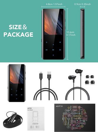 MP3 плеєр AGPTEK 32GB з Bluetooth 5.0, 2.4