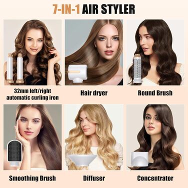 Професійний аірстайлер 7-в-1 з іонізацією: фен, плойка, випрямляч для волосся. Набір для створення об'єму, локонів та випрямлення всіх типів волосся