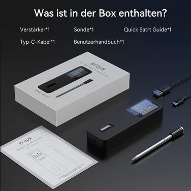 Термометр для м'яса BFOUR BF-30 PRO: бездротовий Bluetooth термометр-щуп з LCD-дисплеєм, IP67, для приготування BBQ, гриля, духовки, кухні (чорний)