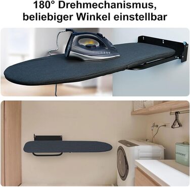 Настінна розкладна дошка для прасування Wandmontierbares Faltbügelbrett, 92 x 31 см, чорна