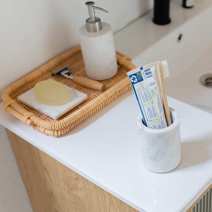 JIMEI Toothbrush Holder, Toothbrush Cup made of Natural Marble, Spa Collection, Makeup Brush Holder, Bathroom Accessories Organizer