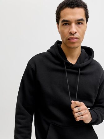 Чоловічий однотонний худі Jack & Jones з капюшоном, чорний, розмір XL