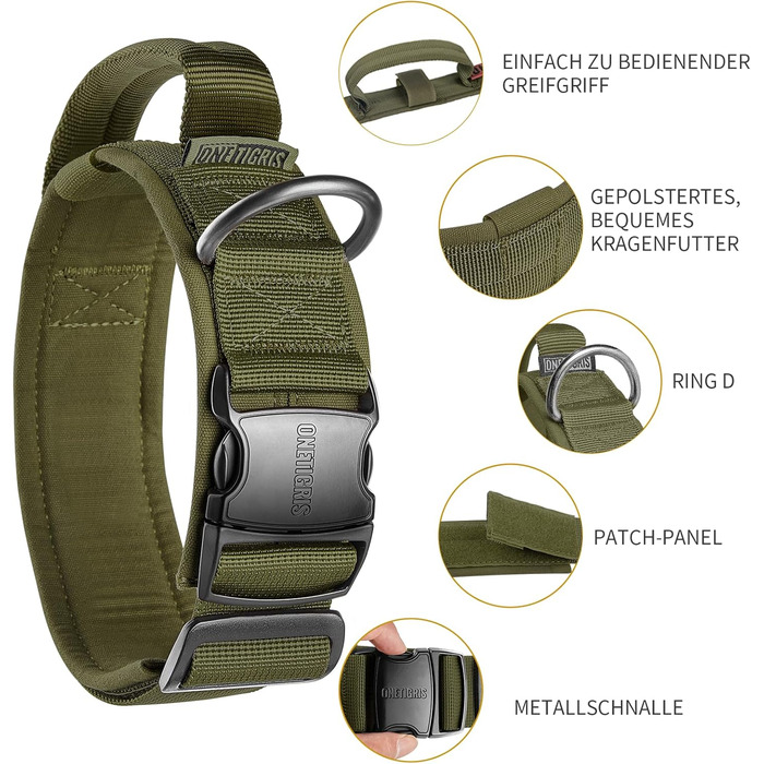 Нашийник для собак OneTigris Ranger з металевою застібкою, зелений, розмір M