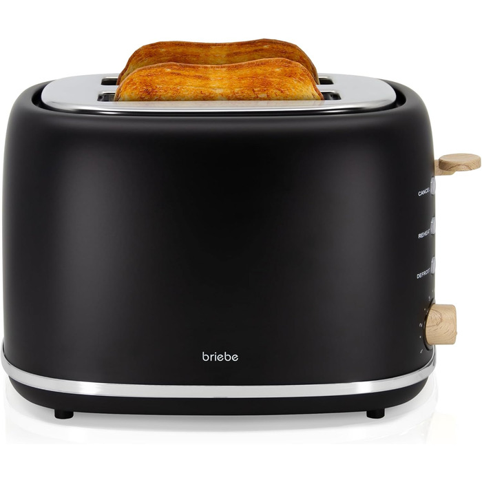 Тостер Nordic з широким слотом, 2-х місний, 6 рівнів підсмажування, з функціями підігріву, відключення, розморожування, крихтозбірником, північний дизайн, 870 Вт, чорний