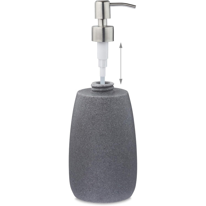 Дозатор мила Relaxdays 300 мл, наповнюваний, для ванної/кухні, сірий, полірезин, нержавіюча сталь
