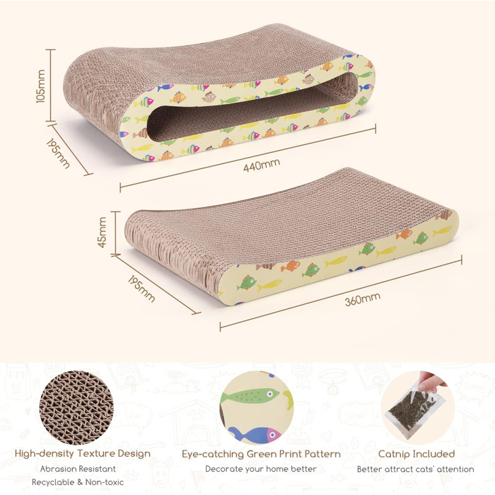 2 x Cat Scratch Board Scratch Cardboard for Cats 2 in 1, Cat Scratcher with Catnip, Recyclable Quality Cardboard Scratch Pad, Scratch Pads Double-Sided Available