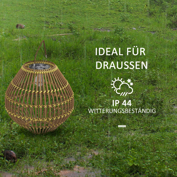 Outsunny Solar Lamp Rattan Garden Light Waterproof with Light Sensor Drum Design Yellow for Outdoor