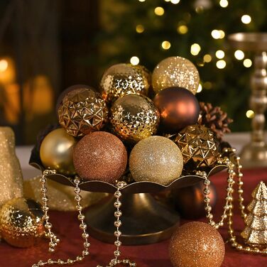 50 шт. прикраси на ялинку Valery Madelyn, 5 см, білий та золотий, з кріпленням, для ялинкової прикраси, знімна, міцна, з ефектом сніжинок, для декору на Різдво (бронза)