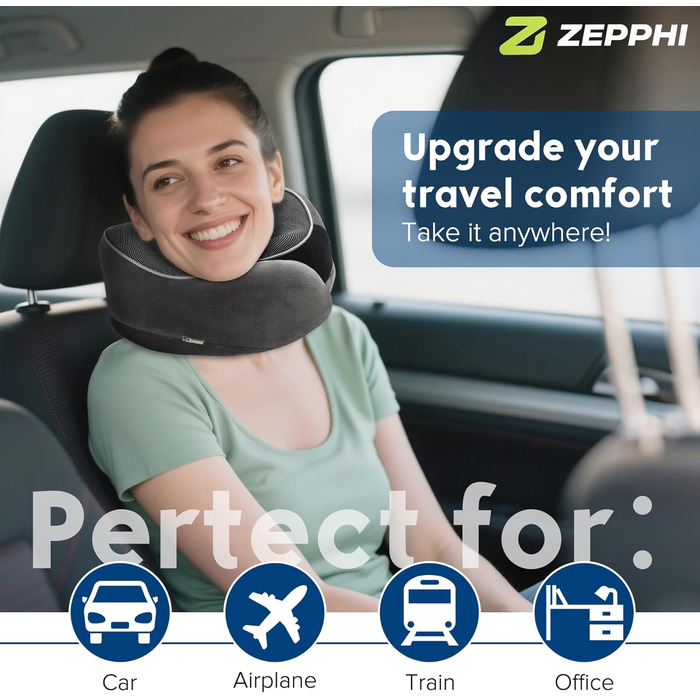 Подушка для шиї у літак, Memory Foam, для дорослих, ергономічна підтримка шиї з 3D-маскою для сну, навушниками, сумкою - ідеальна для літака, авто, дому, офісу, подушка для сну (Сірий)