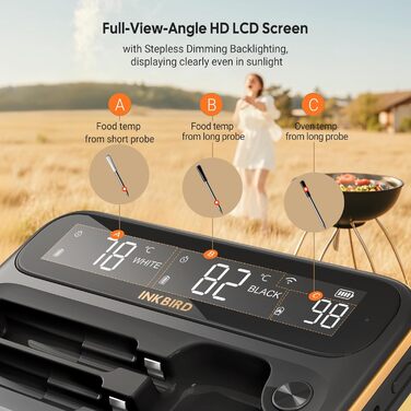 Інструмент Inkbird INT-12-BW: Бездротовий термометр для м'яса з Bluetooth 5.4 та Wi-Fi, водонепроникний (IP67), для приготування на грилі, в духовці, коптильні, ротатерії та аерофритюрниці