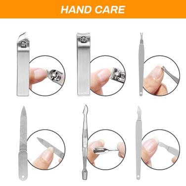 Набір для манікюру та педикюру CestMall 21 шт. з нержавіючої сталі. Професійний набір для манікюру та педикюру з нержавіючої сталі для чоловіків та жінок. Набір інструментів для догляду за нігтями з шкіряним кейсом, чорний