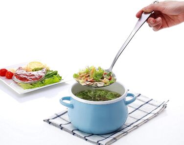 Skimmer Spoon/Strainer Ladle - Stainless Steel - with Sanding Handle - Perforated Style for Kitchen Food - by Cenka (13.2-inch) by CENKA