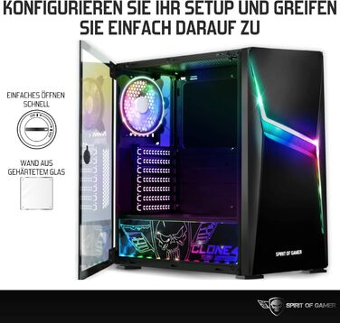 Корпус для ПК Spirit of Gamer Clone 4 RGB з прозорою стінкою з загартованого скла. Підтримує ATX/mATX/ITX. В комплекті 2 вентилятори 120 мм.