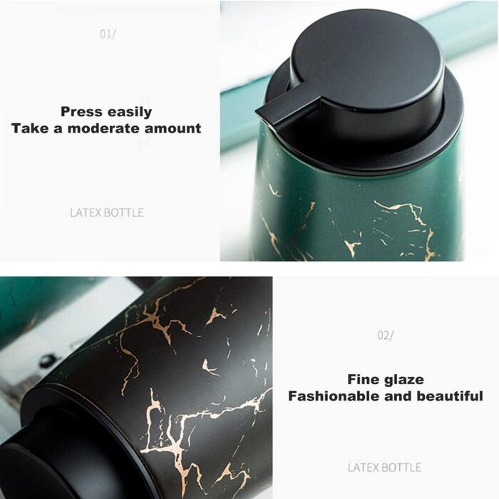 Дозатор мила для кухні XUDREZ, керамічний, 380 мл, наповнюваний, чорний мармуровий візерунок