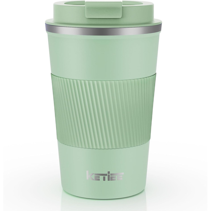 Термокружка для кави та чаю Ketiee 510 мл, подвійні стінки, з кришкою, оливковий зелений