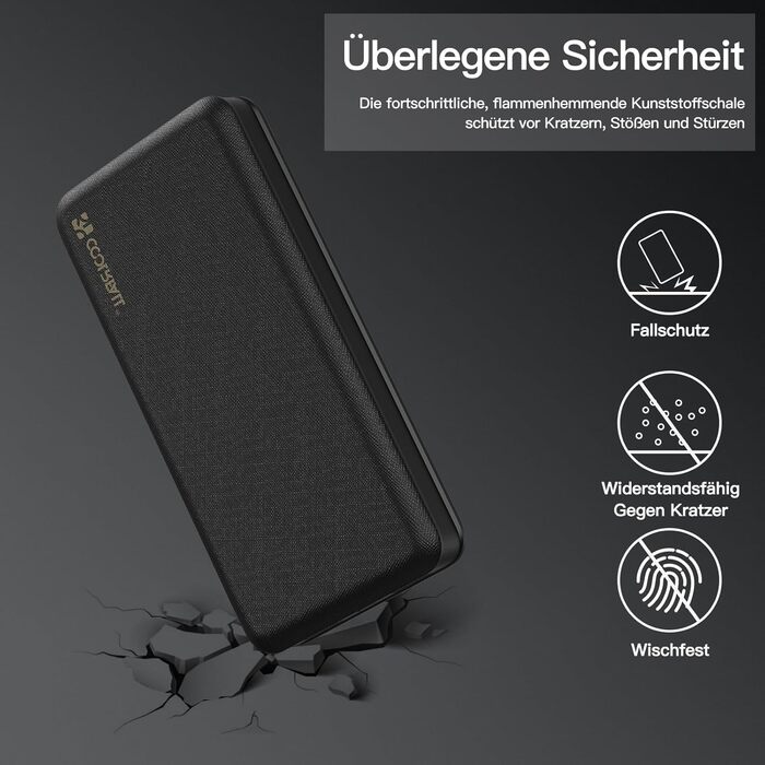 Powerbank CoolReall 20000 mAh: портативний зарядний пристрій з USB-C (вхід/вихід) та 2 USB, чорний