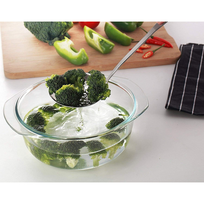 Skimmer Spoon/Strainer Ladle - Stainless Steel - with Sanding Handle - Perforated Style for Kitchen Food - by Cenka (13.2-inch) by CENKA