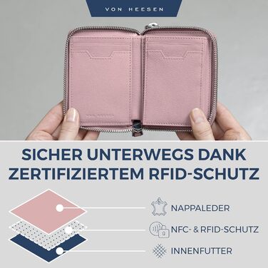 VON HEESEN Leather Wallet with RFID Blocker - Wallet for Women & Men made of Genuine Leather - Wallet with Coin Pocket - Purse for Women and Men in Lavender