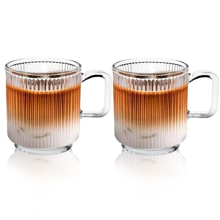 Склянка D.M DESIGN Master 350 мл з вертикальними смужками - для кави, чаю та напоїв. Зберігає тепло.