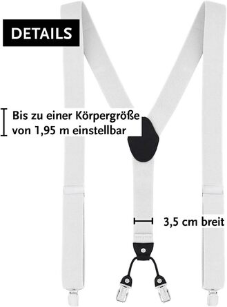 Підтяжки чоловічі DonDon Y-подібні, 3,5 см, еластичні, регульовані, комплект з 2 шт. + метелик 12x6 см, білі