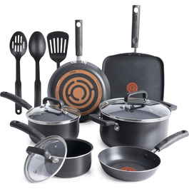 Набір антипригарного посуду T-fal Signature, 12 предметів, термостійкий до 350°C, каструлі та сковорідки, чорний
