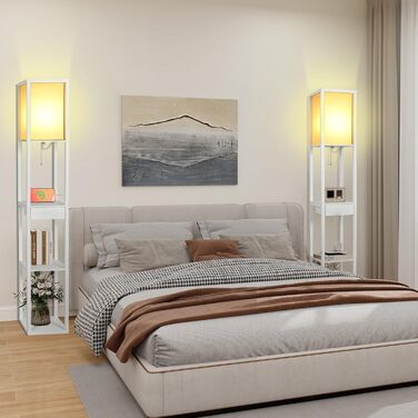 Стельова лампа YU YUSING з полицями, 1.6м, LED, E27, для вітальні, спальні, офісу (білий)