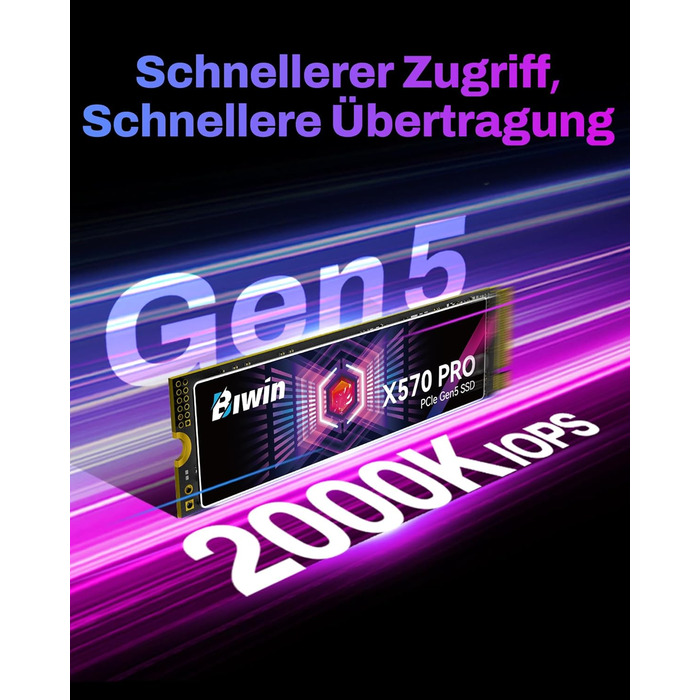BIWIN SSD X570PRO Gen5 2TB – Швидкий NVMe PCIe 5.0 накопичувач для ПК та ноутбука, 14000 MB/s, 3D TLC NAND