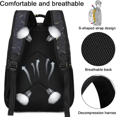 Дитячий рюкзак для школи LOIDOU: безпечний, легкий, з принтом полум'я/футбол, для хлопчиків та дівчаток