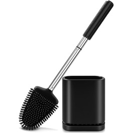 Набір для туалету: щітка для унітазу з тримачем, нержавіюча сталь та силікон, чорний