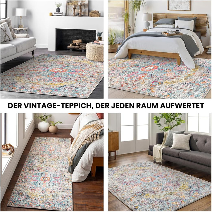 Килимок Livabliss Asmara Vintage 120x170 см - для вітальні, їдальні, спальні, бохо стиль, кольоровий візерунок сірий та помаранчевий